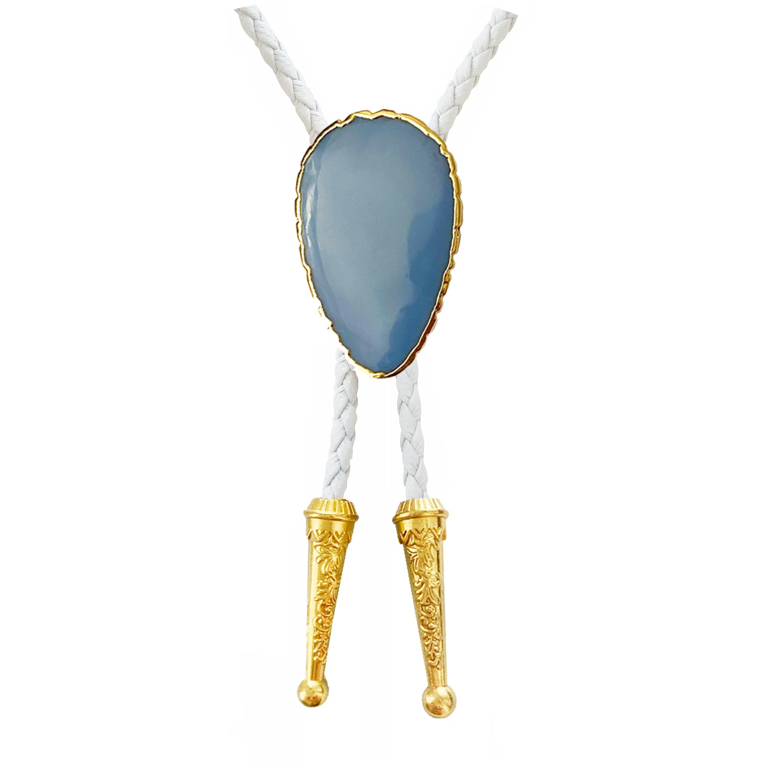 Daisy Del Sol Gemstone Bolo Tie Braided Vegan Faux Leather Natural Stone Gold Handmade Necklace Adjustable Boho Western Jewelry