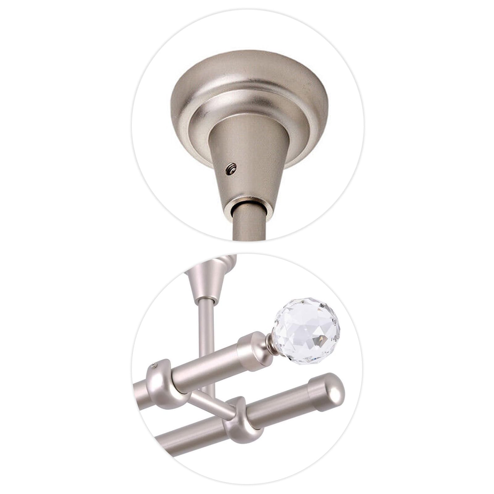 Bastone per tende da 200 cm, per montaggio a soffitto, 19 mm, 2 vie, cromato opaco, set di bastoni per tende con sfera di cristallo