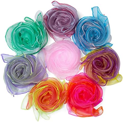 Rovtop 15Pcs Dance Scarves, Muti-color Square Juggling Silk Dance Scarves Magic Tricks Performance Props Accessories Movement Scarves Rhythm Band Scarf 60 x 60 cm