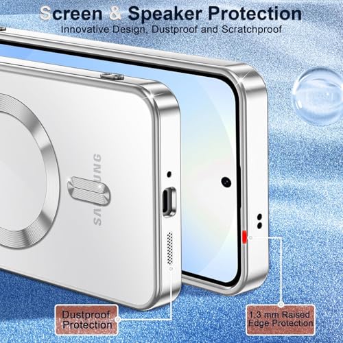 Image of VONZEE Clear Logo Electroplating Transparent Case For Samsung Galaxy A36 5G, Magnetic Plating Electroplate Tpu Case Cover, Individual Camera Protection For Each Lens- Silver