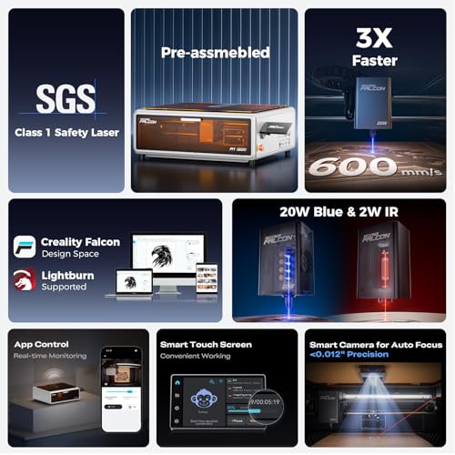 Image of Creality Falcon A1 Pro 20W Laser Engraver with Air Assist, HD Smart Camera for Auto Focus, APP Control, Class 1 Safety Enclosed Engraving Machine for Wood and Metal, Acrylic(White)