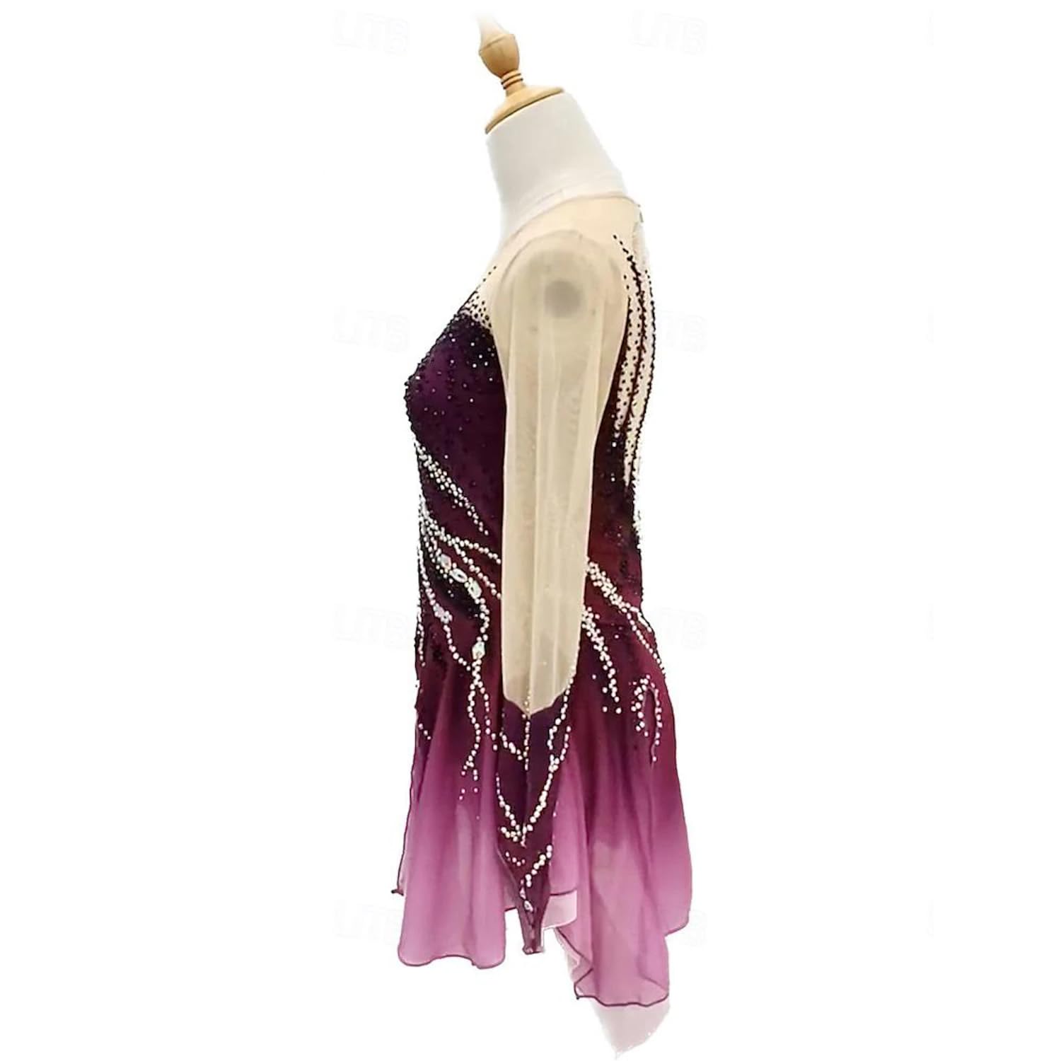 purpleq Professionelles Eiskunstlauf Wettkampfkleid Langärmliges Ballettkleid für Mädchen Und Damen Gradient Outdoor Gymnastik Aktivbekleidung Handgefertigter Strassstein