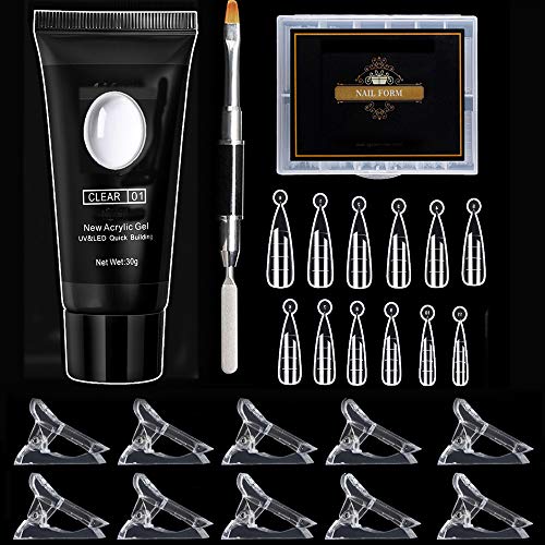 Vcedas Dual Nail Forms Kits Extension Molds 120 Long Stiletto Shape with 10Pcs Nail Tips Clips for Gel Quick Building, Clear Extension Nail Gel and Gel Brush for DIY Acrylic Nails (Stiletto Shape)