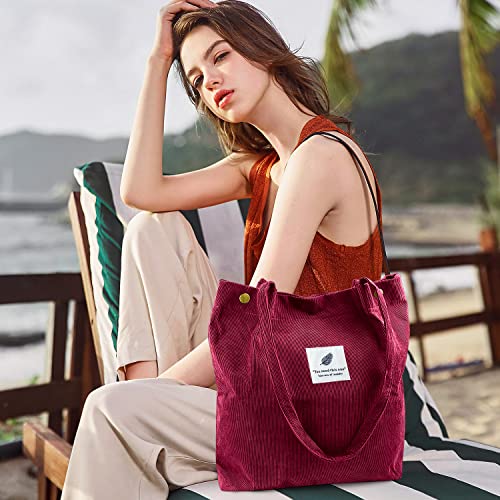 Image of Ayieyill Corduroy Tote Bag for Women Canvas Shoulder Cord Purse with Inner Pocket