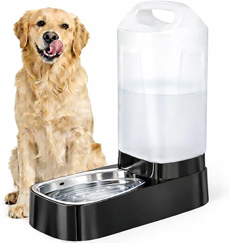 Miniatura 10 de Dispensador automático de agua para perros con filtro, 2.4 galones de gravedad grande, alimentador automático de agua para mascotas con cuenco de
