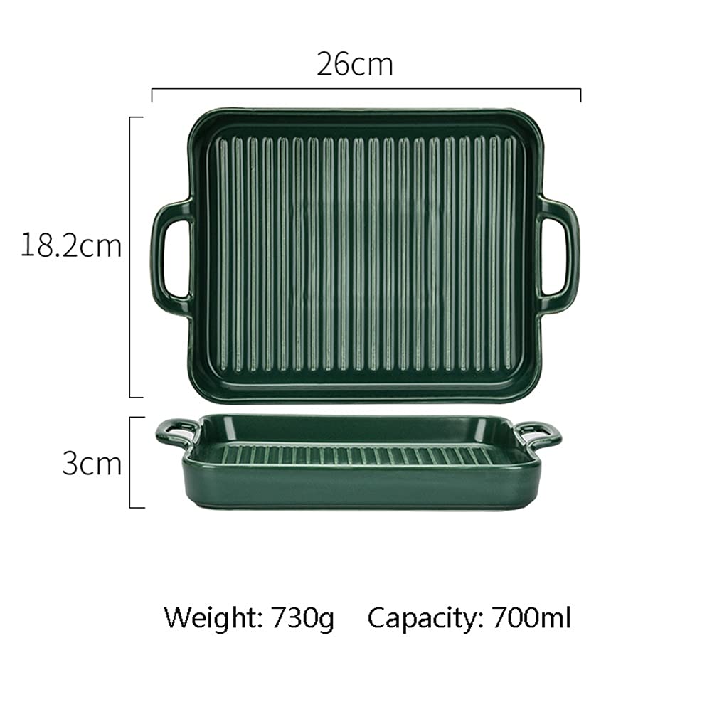 Fuente para Hornear Cerámica de 2 piezas Cerámica, pan para hornear, plato de hornear rectangular con doble manija, plato para hornear para cena de pastel, cocina, series de textura, 9.5 / 10 pulgadas