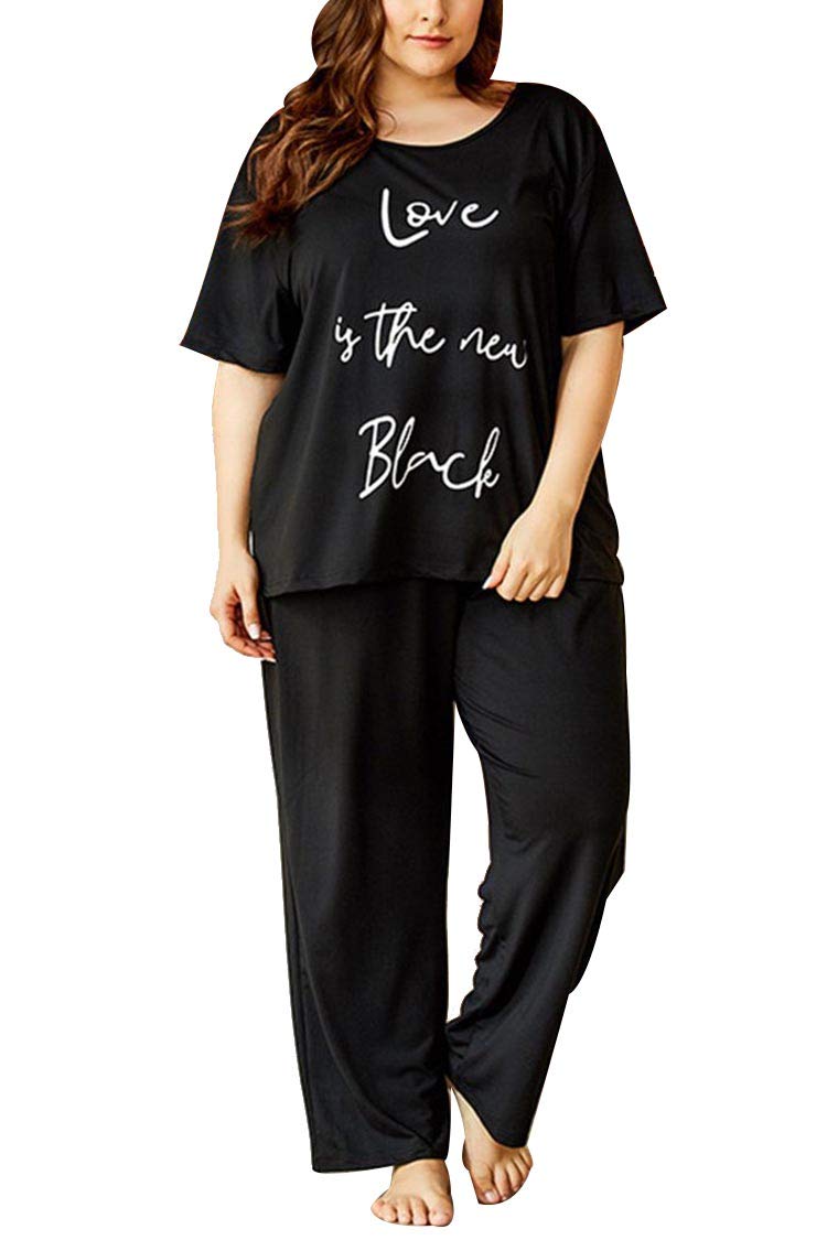 ACHICGIRLBlack Lovert Print Loungewear Set