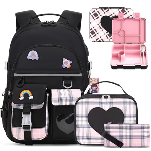 ACESAK Girls Backpack - Bento Box with Lunch Bag Pencil Case & Utensils Set