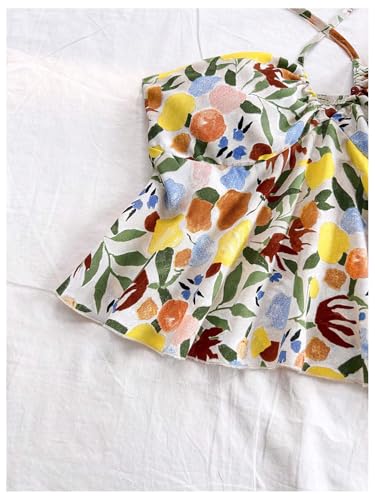 SOLY HUX Women's Boho Print Halter Cami Top Sleeveless Backless Ruffle Flared Summer Crop Tops4