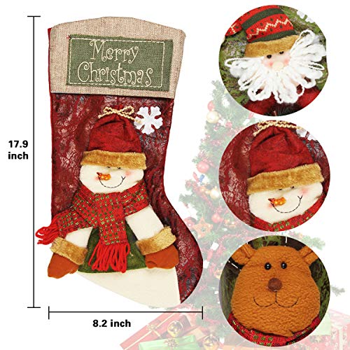 Dreampark Christmas Stocking - 18" Big Classic Xmas Stockings 3 Pack Santa Snowman Reindeer Character Stocking Christmas Decorations #TOP1