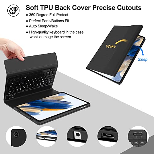 Samsung Galaxy Tab A8 Keyboard Case 10.5 Inch 2022, Long Battery Life & Rechargeable - Bluetooth Detachable Keyboard For Samsung Tablet A8 (Sm-X200 X205 X207) Slim Folio Tpu Stand Case, Black #TOP2
