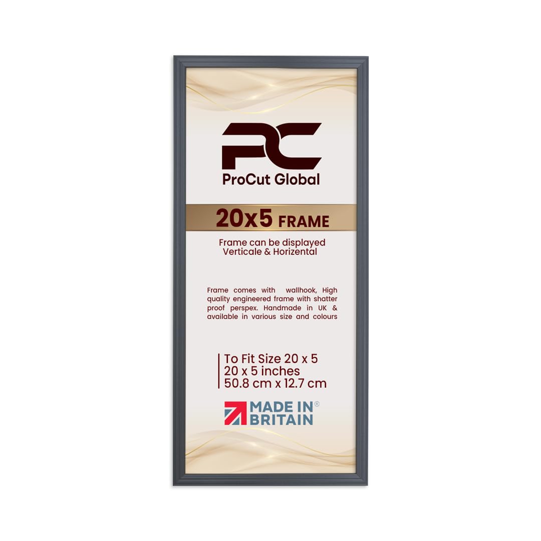 Procut Global 20x5 Dark Grey Picture Frames - Classic Wooden Photo Frame with Shatterproof Perspex for Wall or Tabletop - Perfect for Posters, Certificates & Prints - Sizes & Colors Available โ image 1