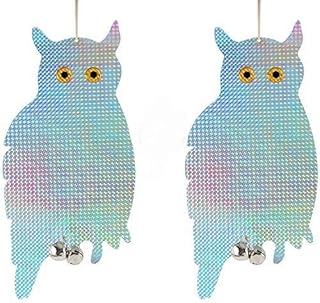 Deeabo 2pcs Owl Bird Repellent Control Scare Device, Bird Repellent Owl Bird Scared Owl Repel Eagle, Holographic Reflective Fake Owl Scares Bird Repellent Garden Supplies