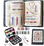 Embroidery Stitch Book Kit, DIY High-Density Linen Set with Step-by-Step Tutorials, Creative Embroidery Stitch Sampler Kit Book for Beginners and Craft Lovers (108 Stitches)
