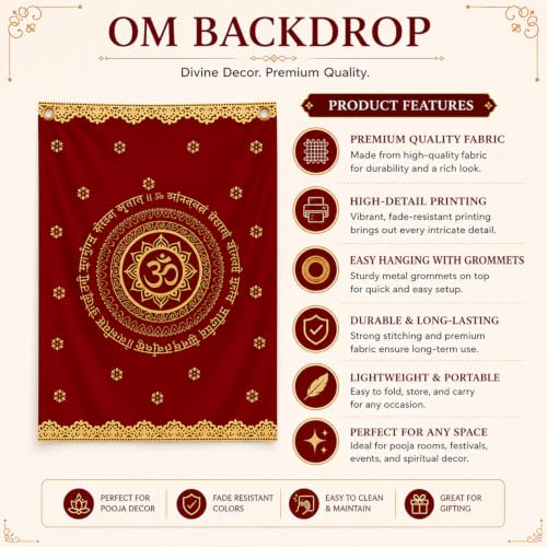 Image of SpecialYou Ganpati Decoration Setup for Home Decor with OM Red Fabric Backdrop Cloth for Decorations Pooja, Ganpati Backdrop Decoration, Mandir Decorations Items for Home