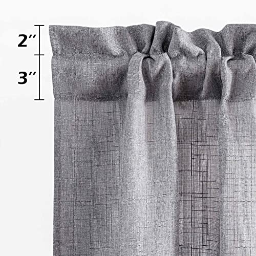 Valea Home Faux Linen Kitchen Swag Valance Curtains Rustic Rod Pocket Valance Curtain Panels Clearance For Small Window 27 X 38 Inches, 2 Panels, Grey #TOP1