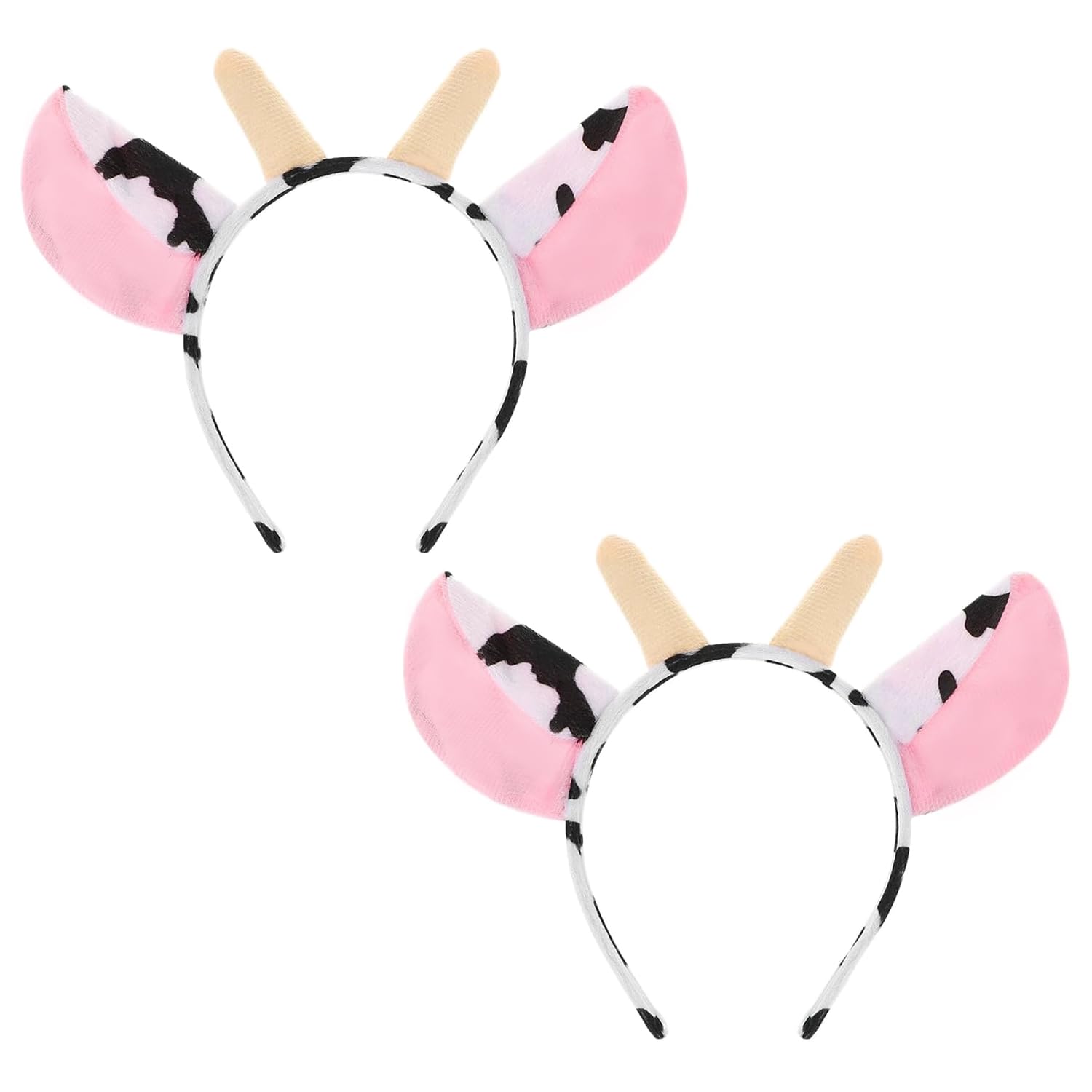 SYEYCW 2 Pcs Cow Ears Headbands, Cute Animal Ears and Horns Headband, Realistic Plush Cow Ear Costume Headband, for Fancy Dress Accessory Party, Halloween, Christmas, Festival Party, Theme Decor