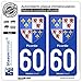 blasonimmat 2 Autocollants Plaque immatriculation Auto 60 Picardie - Armoiries