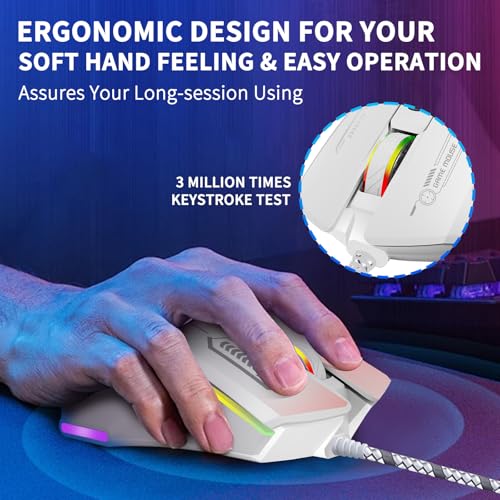 Gaming Mouse, Wired Gaming Mouse with RGB Backlit, 7200DPI Adjustable, PC Gaming Mice with 7 rogrammable Macro Buttonsg, Ergonomic Mouse Gamer for PC, Desktop, Mac,Laptop, Chromebook. - Image 6