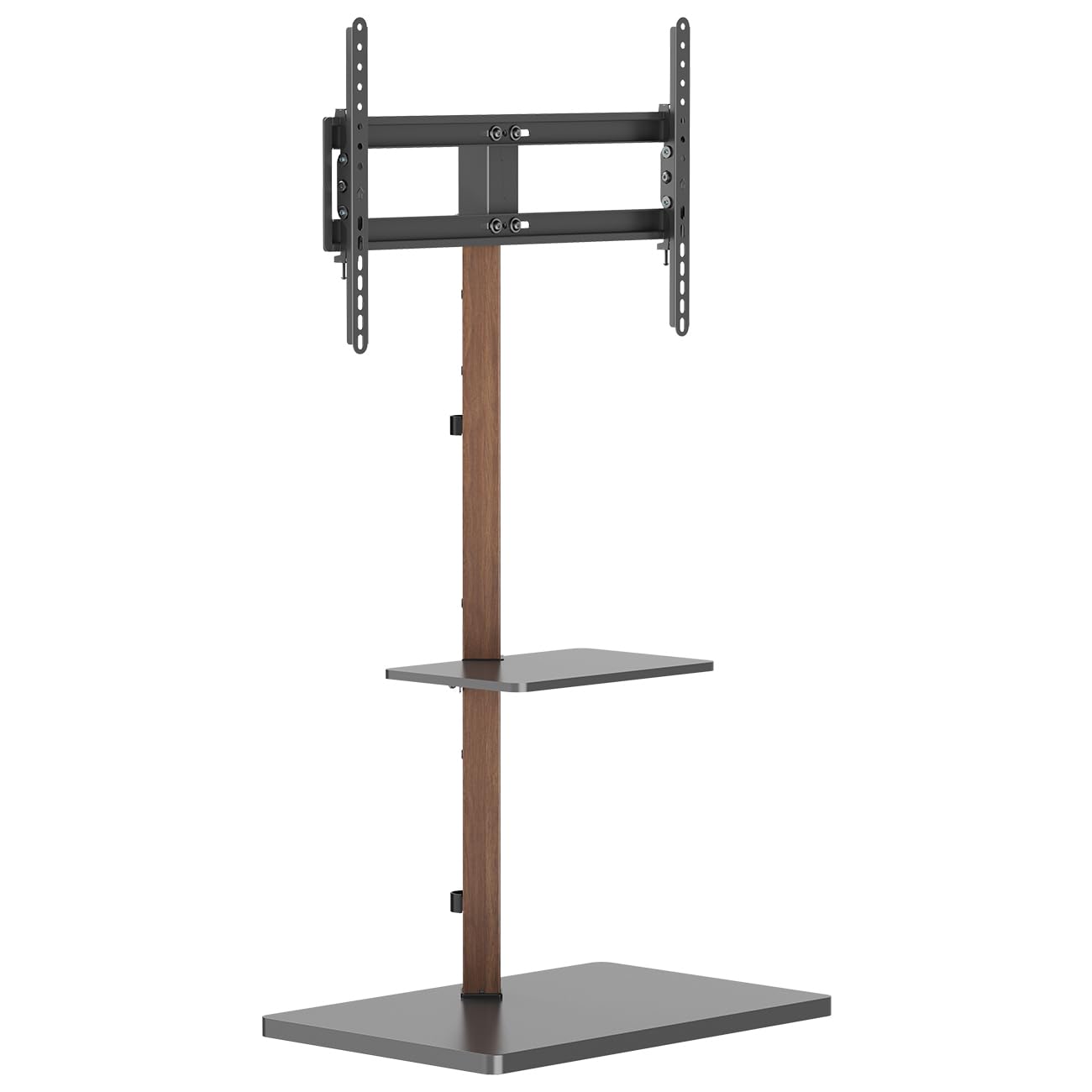 my wall Supporto per TV regolabile in altezza, HP119L, Porta TV da Parete con Mensola, Design in Legno, con Ripiano per Accessori, Inclinabile, Supporto VESA con Gestione dei Cavi