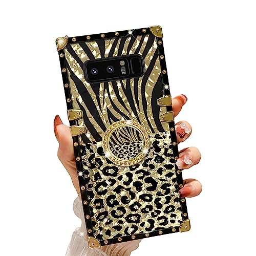 Case for Galaxy Note 8, for Samsung Note 8 Phone Case with Kickstand Ring Stand Retro Elegant Luxury Sparkle Leopard Cheetah Print Design Gold Full Protection Protective Phone Cover for Girls Women