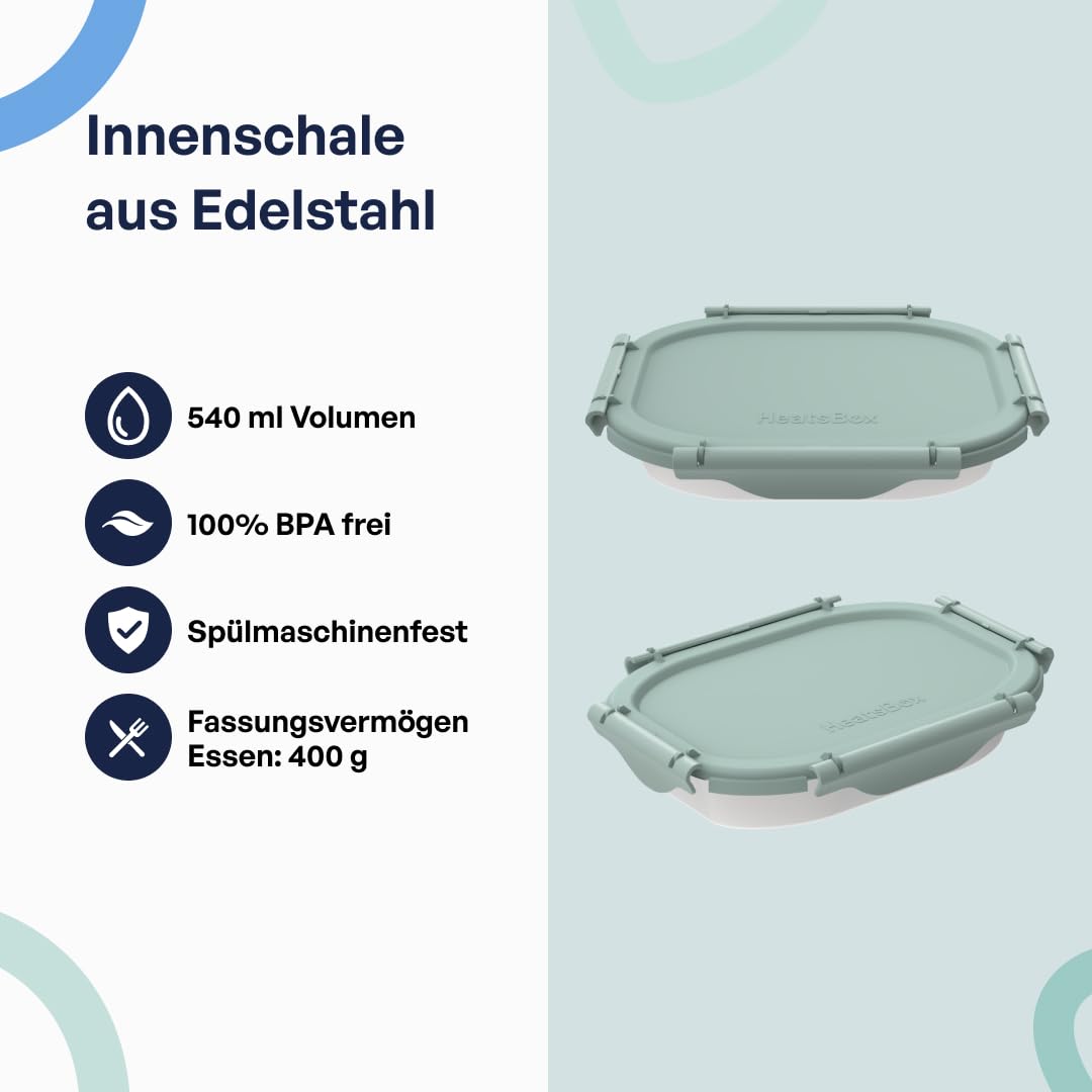 Faitron HeatsBox Go Kids – Beheizbare Lunchbox für Kinder, 540-ml-Edelstahlbehälter, integrierter Akku (100 W) und App-Steuerung, tragbarer Speisenwärmer für Schule/Reisen - Green