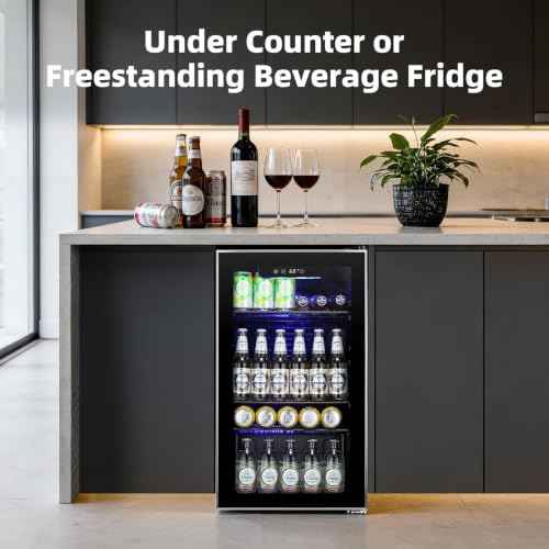 Image of Antarctic Star mini fridge -130 can beverage refrigerator cooler glass door for soda beer or wine, small drink dispenser for home, office bar 3.2cu.ft