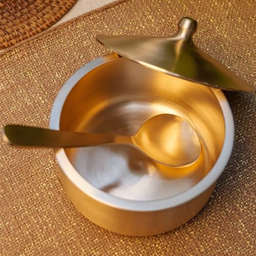Image of Very Vogue Pure Kansa Serving Bowl with Serving Spoon | Large 1500 ml Tapeli /Bhagona | Golden Handi