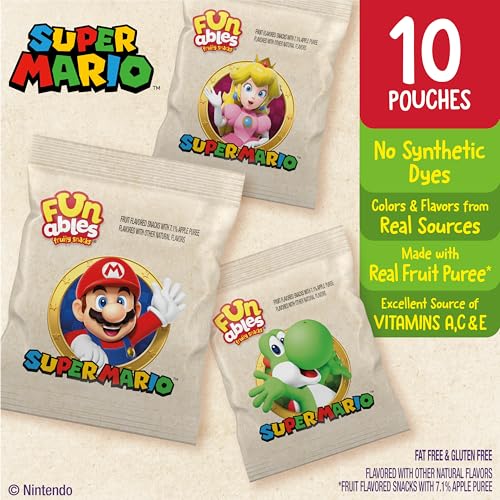 Image of Funables Super Mario Fruit Snacks, Assorted Fruit, 0.8 oz, 10 Ct