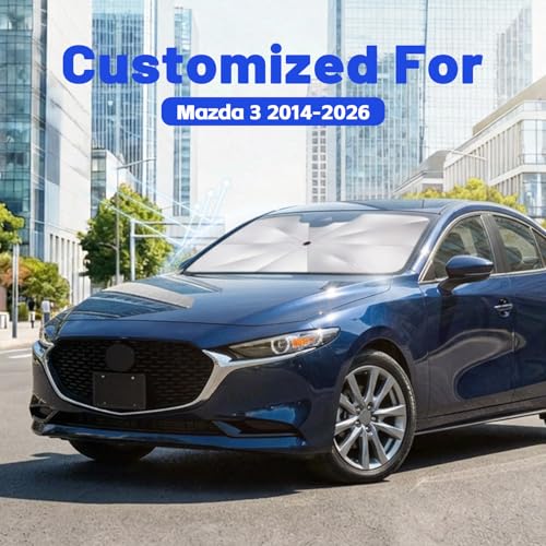 Image of Car Windshield Sun Shade for Mazda 3 2014-2026 -[Reflective Coated Fabric] Sunshade Umbrella for Front Window, Car Shades Sun Visor Keep Car Cool and Protects Interior, 1:1 Exact Fit