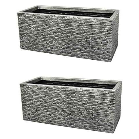 2 x Grey Brick Stone Effect Plastic Garden Trough Planter Patio Flower Pot 60cm Cover