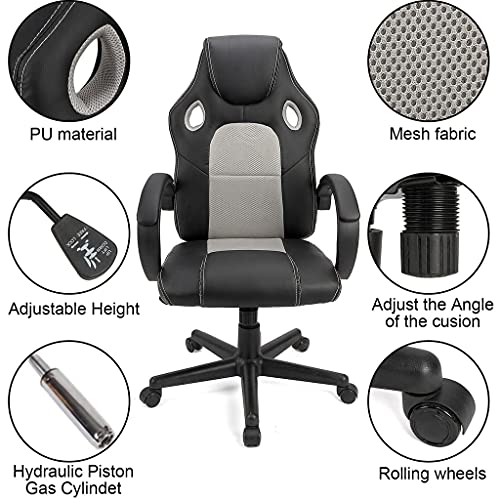 Futurefurniture® Racing stoel bureaustoel gaming stoel directiestoel draaistoel PU, grijs - Afbeelding 6