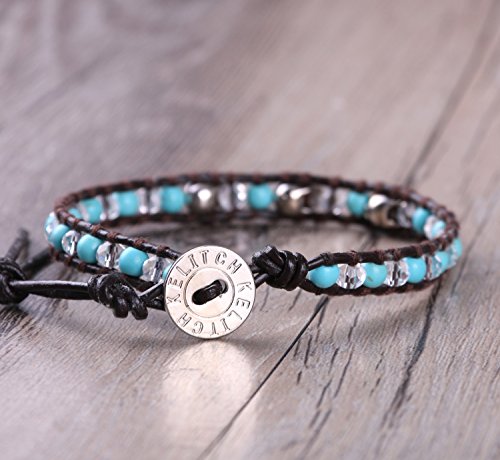Image of KELITCH 925 Silver Skull Bracelets Wrap Bracelets Women Crystal Beaded Bracelets on Natural Leather