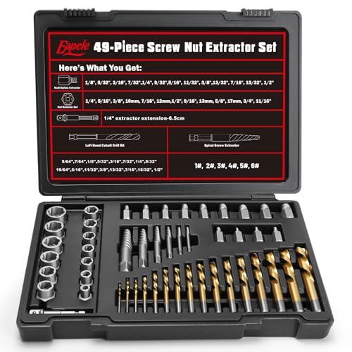 Image of Eapele Bolt Extractor Set, Stripped Nut Remover Twist Sockets, Fit 3 /8 inch Square Drive with Solid Storage Case(49pcs, Black)
