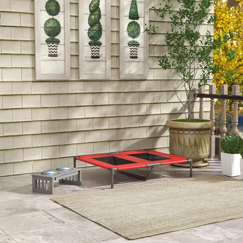 PawHut Hundeliege, Outdoor Hundesofa, Haustierbett, Schlafplatz, Katzenbett, Hundebett, 92 x 76 x 18 cm, Schwarz+Rot