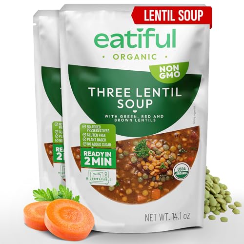 Image of EATIFUL Lentil Soup, Made With Organic Vegetables, Lentil Soup With Green, Red And Brown Lentils, No Added Preservatives And Sugar, Gluten Free, NON GMO, 14.1 Ounce (Pack of 2)