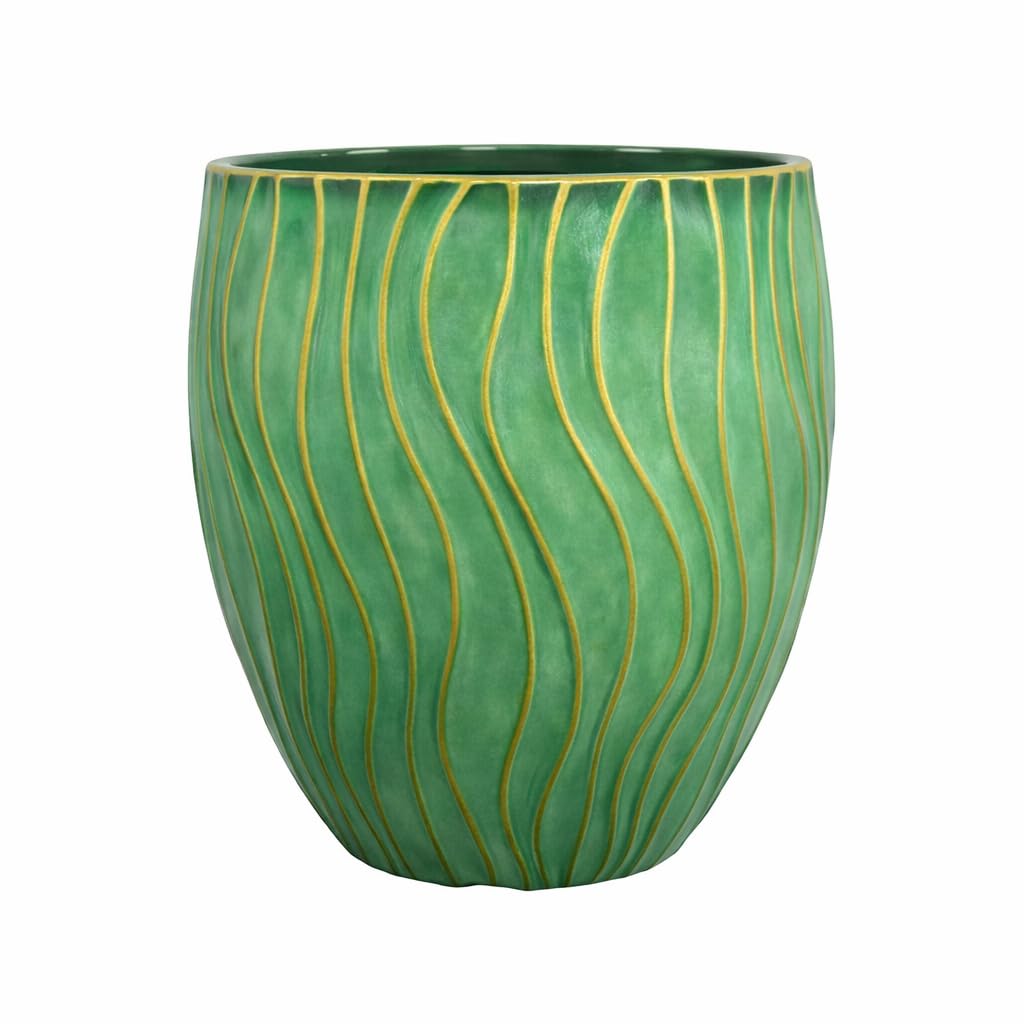 Muddy Hands Large Plastic Garden Planter Pot Heavy Duty Decorative Outdoor Garden Flower Plant Pot with Glazed Effect Finish (Green, 28 Litre)
