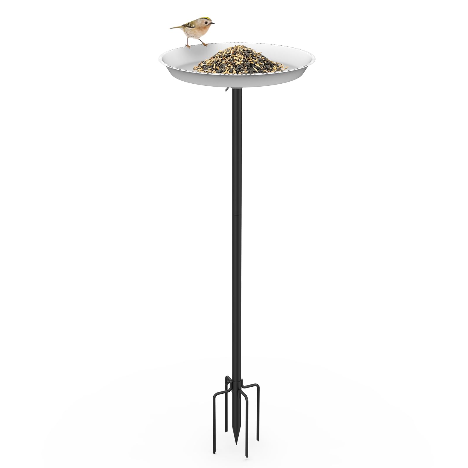 EFUTURETIME Comedero Pajaros Exterior con Pie, φ 30 x 90 cm, Bebedero para Pájaros de Metal, Baño de Pájaros Exterior Regulable en Altura, Decoración de Jardín, Blanco