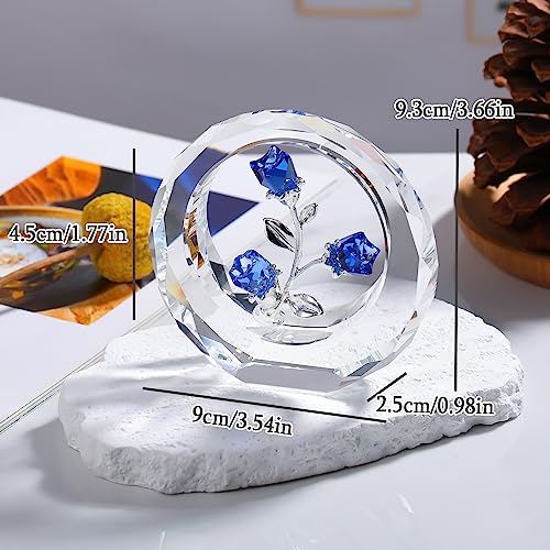 Ornalrist Crystal Blue Rose Blossom Flower Figurine Gifts for Her Glass Rose Bouquet Collectible Paperweight Romantic Gift Idea for Women Wife Valentine's Anniversary Ornaments (Blue) - Image 4