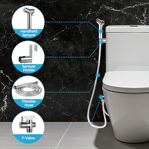 Handheld Bidet Sprayer for Toilet, Adjustable Pressure Feminine Wash - Stainless Steel Easy Install Hand Held Shattaf Spray Hose with Shut-Off Valve,Perfect as Diaper Sprayer, Postpartum Care - image 7