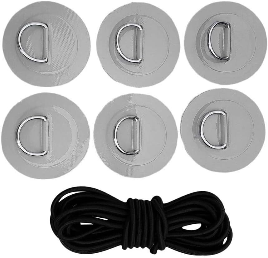 Aurorad 1 Set 6Pcs D Ring Pad Patch Boat Deck with 5 M Bungee Rope Deck Rigging Kit for Stand Up Paddleboard Deck Attachment Tools (Color : Grey)