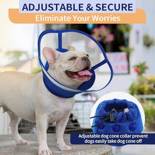 Image of Allroaring Dog Cone Collar, Soft Dog Cones for Medium Dogs After Surgery | Adjustable Pet Cone for Dogs to Stop Licking, Breathable Doggie Elizabethan Collar for Wound Care Spay Neuter, Blue M