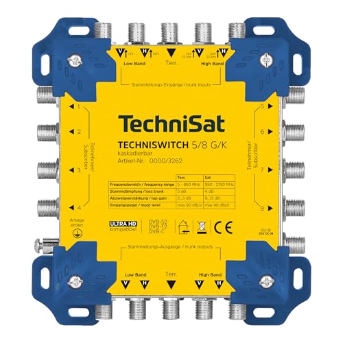 TechniSat TECHNISWITCH 5/8 G/K 8-Fach Multischalter zur Verteilung von Satellitensignalen (Multiswitch für bis zu 8 Teilnehmer auch als Kaskade einsetzbar mit Netzteil)