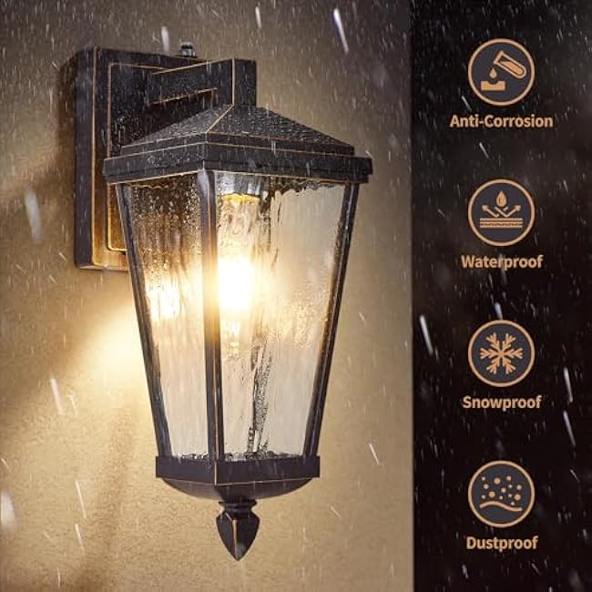 Outdoor Light Fixture Outdoor Porch Light with LED 6W Bulb Waterproof Wall Sconce 12.6 Inches high Black