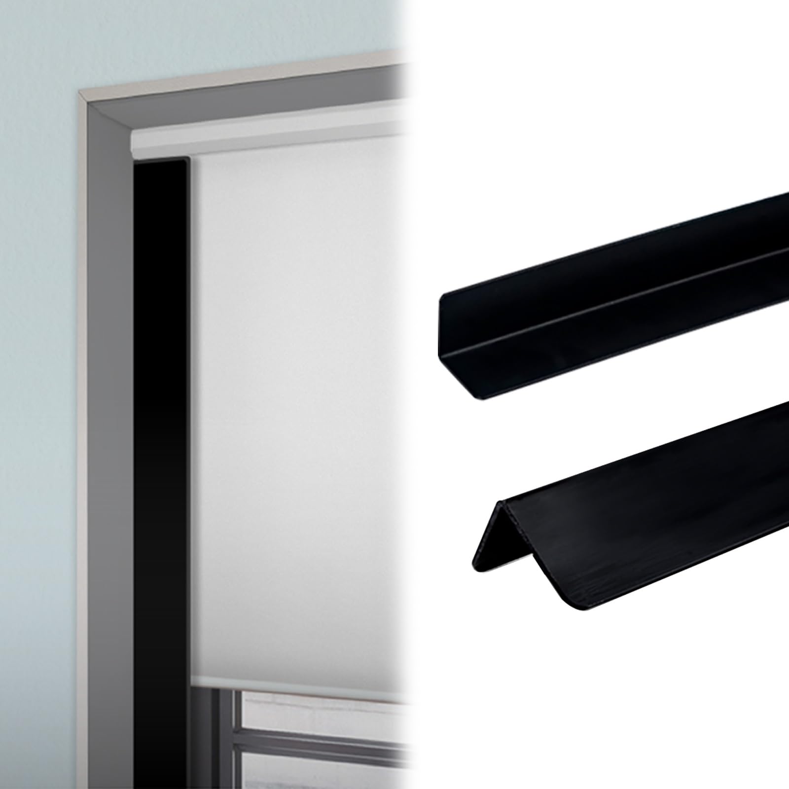 SRNSAEB 2 Pack Light Blocking Strips for Window Frame L Shape, Custom Light Blockers Along The Sides Of Blackout Blinds, Black White Grey PVC Blackout Shade Side Rails(2pcs Black,120cm/47.2in/3.9ft)