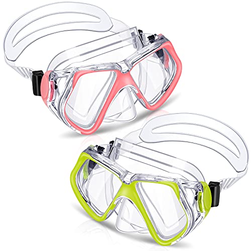 Weewooday 2 Pcs Adults Swim Goggles with Nose Cover Yellow, Pink