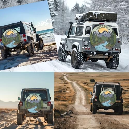 Image of Mountains Blues River Spare Tire Cover for Rv SUV Truck Camper Trailer,Cute Animal Tire Cover Wheel Covers Universal Fit,16 inch