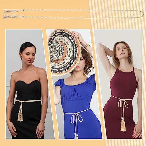Women's Thin Braided Belt Trendy Boho Thin Belt Waistband Tassel Braided Waist Belt for Skirt Dress4