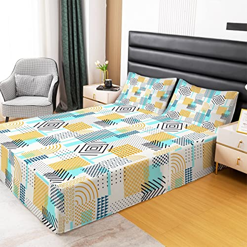 Geometry Bedskirt Yellow White Dots Print Bed Skirt For Kids Girls,Ombre Art Bed Skirts Triangle Striped Geometric Aztec Bedding Decor King,Boys Dormitory Buffalo Plaid Decor #TOP1