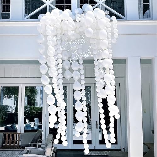 Image of White Link Balloons, 100PCS Linking Balloons with Tail for Making Balloon Wall Arch and Chains, Pearl Quick Balloon for Wedding Birthday Baby Shower Engagement Graduation Party Decorations (6inch)